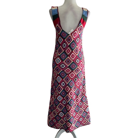 NWT Zara Multicolor Grandma squares Crochet Geometric Knit Dress size med medium - Picture 2 of 8